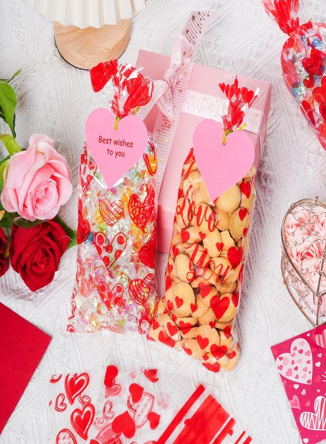 Bskifnn 120PCS Valentines Treat Bags with Twist Ties and 50PCS Heart Gift Tags Candy Cookie Goodies Gift Bag 6 Styles Valentine Cellophane Treat Bags for Birthday Valentine's Day Mother's Day Party Decorations - Image 4